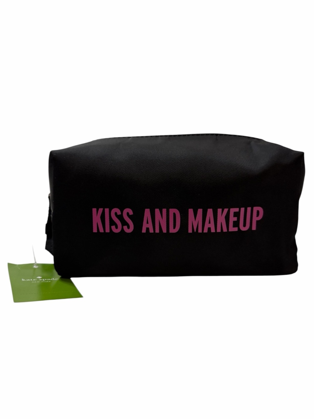 New Kate Spade Davie Bon Voyage Kiss and Makeup Nylon Cosmetic Bag Black & Pink